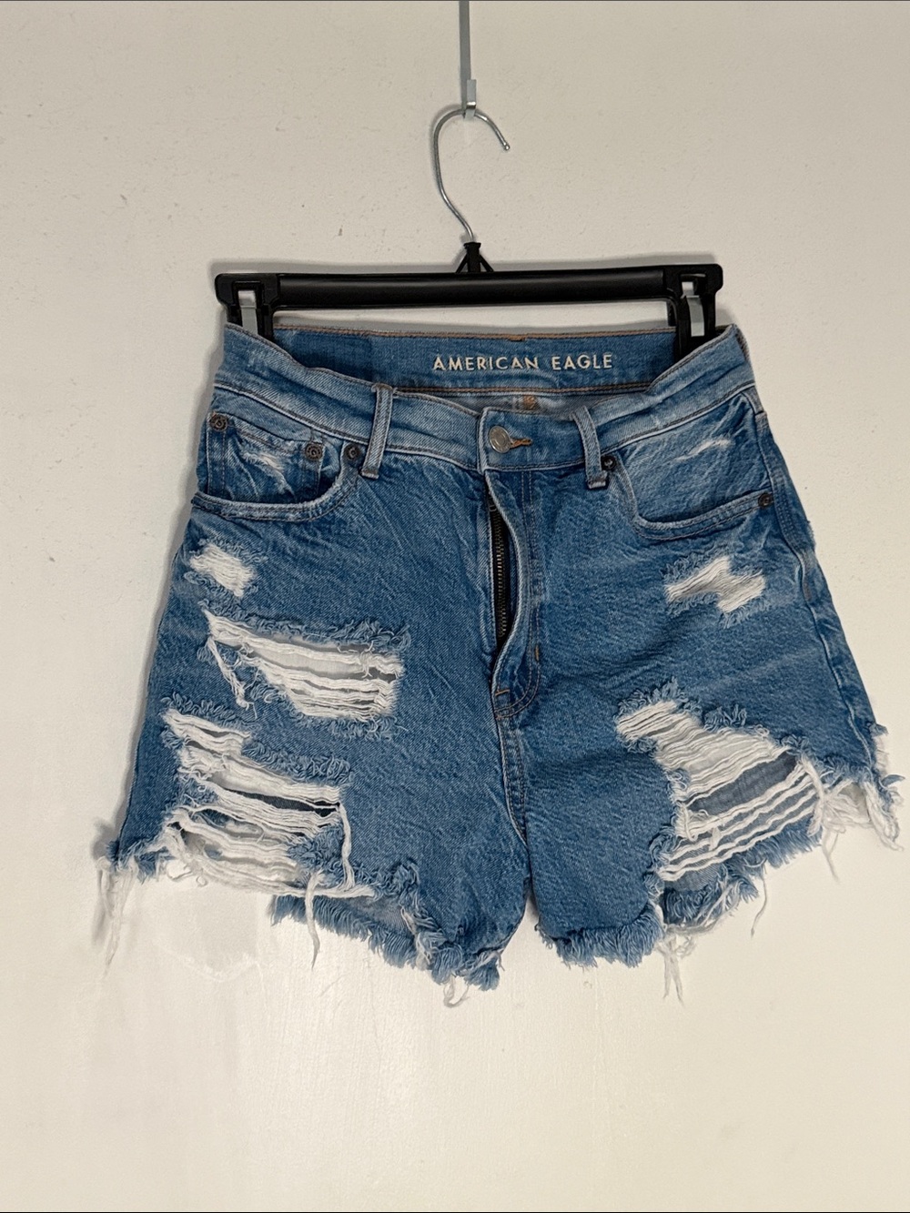American Eagle Outfitters Light Blue Distressed Denim Shorts